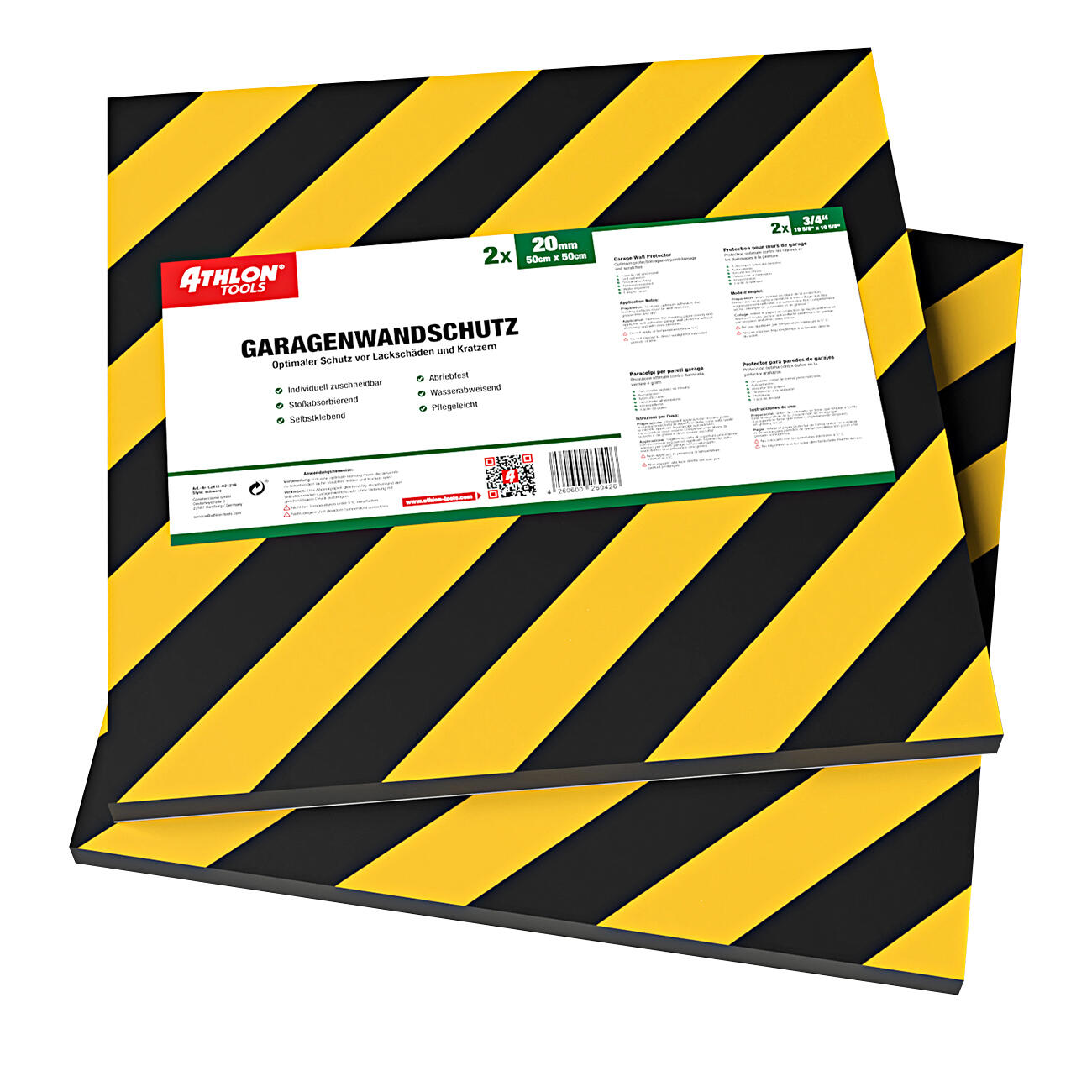 Athlon Tools XXL Garagen-Wandschutz mit Reflektor, 50 x 50 cm