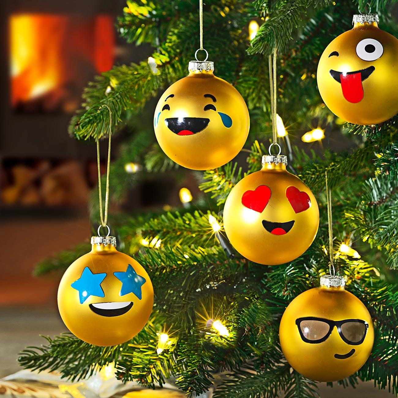 Emoji-Weihnachtskugeln, 12er-Set – mit 3 Jahren Garantie