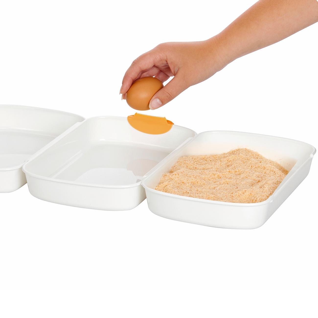 GRÄWE Panierset 4-teilig - Perfekte Schnitzelstraße Mit Edelstahl-Schalen & Zange