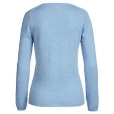 V-Pulli, Hellblau Rückansicht eines hellblauen Kaschmirpullovers für Damen.