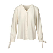 Baumwoll-Kaschmir-Crinkle-Bluse - Die unkomplizierte Seersucker-Crinkle-Bluse für’s ganze Jahr. Helle Baumwoll-Kaschmir-Bluse mit langen Ärmeln und Bindebändern.