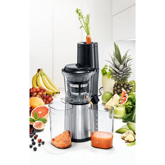 Caso Slow Juicer SJW 500 Ultrakompakt: mit XXL-Einfüllschacht für ganze Früchte. Spart lästiges Zerteilen und Platz auf der Arbeitsfläche.