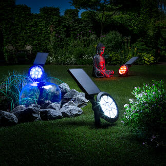 Solar-Gartenstrahler mit Farbwechsler Starker, sensorgesteuerter Gartenstrahler. Multicolor Lightshow. Null Stromkosten. In 7 Farben oder mit Farbwechsel.