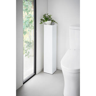 Weißer WC-Organizer mit Pflanze und Dekoration in der Ecke