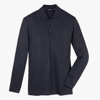 Langarm-Polo in Navy, Größe 48, aus Pima-Interlock-Stoff.