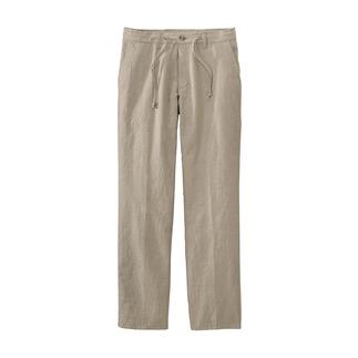 Beige Komfort-Tunnelzug-Hose auf weißem Hintergrund.