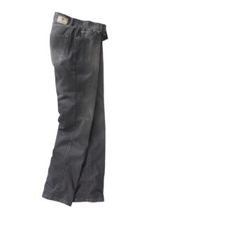 Graue Denim-Jeans mit seitlichen Taschen und geradem Schnitt.