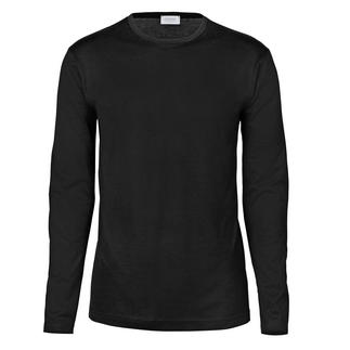 Schwarzes Sunspel Langarm-Shirt mit Rundhalsausschnitt, Vorderansicht.