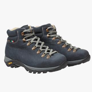 Zwei Zamberlan® Damen-Wanderstiefel in dunkelblau stehen nebeneinander.