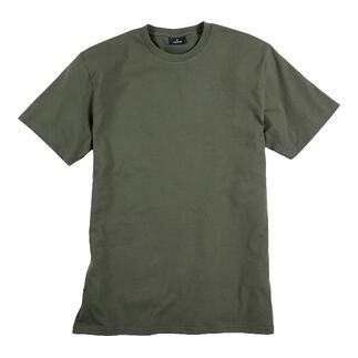 Khakifarbenes T-Shirt für Damen, flach auf einem weißen Hintergrund.