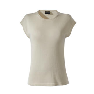Beige Pima-Seiden-Top mit kurzen Ärmeln