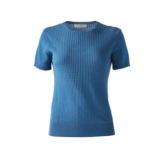 Blaues Giza-Strick-Shirt von vorne, strukturierte Oberfläche