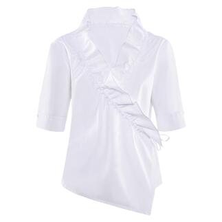 Die klassische, weiße Basic-Bluse mit modischem Facelift. Alles andere als langweilig. Vom Newcomer-Label Armagentum® aus Österreich.