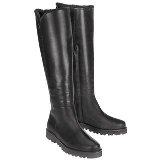 Casanova Lammfell-Stiefel in Schwarz mit Reißverschluss und Absatz.