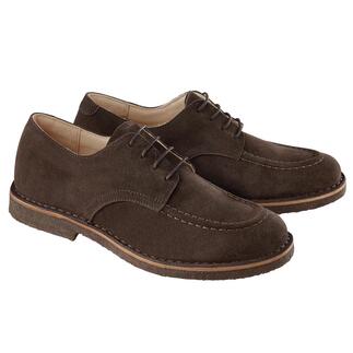 Braune Krepp-Derby-Schuhe aus Wildleder mit Schnürung