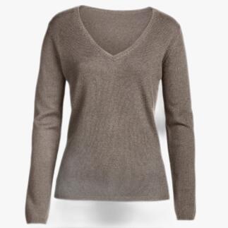 Damen V-Pulli aus Kaschmir in taupe.