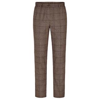 Vordere Ansicht einer karierten Schurwollhose in Braun und Beige.