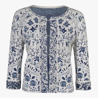 Floraler Cardigan mit durchgehenden Knöpfen und floralem Muster.