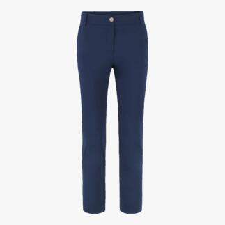 Vordere Ansicht einer blauen Herren-Hose mit Knopfverschluss.