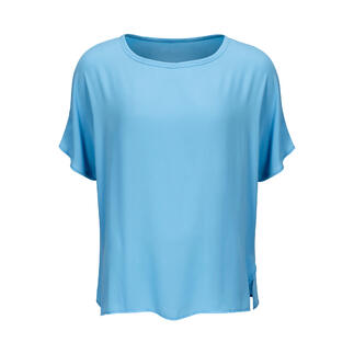 Vorderansicht einer blauen T-Shirt-Bluse von Janice & Jo, Größe 34.