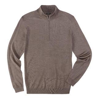 Brauner Pullover mit Reißverschluss.