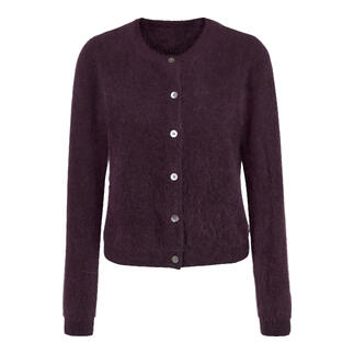 Dunkelvioletter Cardigan aus Kaschmir mit weichem Stoff.