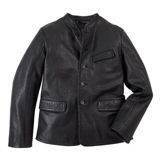 Schwarze Oconi Büffelnappa-Lederjacke mit Knopfleiste und Taschen, Größe 48