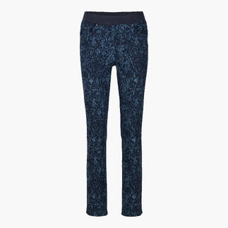 Ornament-Jeggings von Raphaela in Dunkelblau, mit floralem Muster.