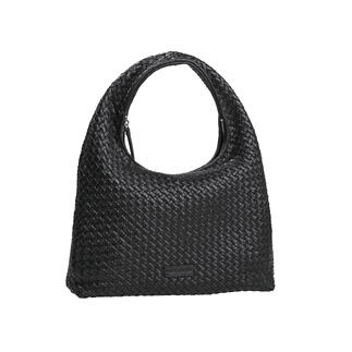 Schwarze Hobo-Flechttasche, mit breitem Tragegriff und elegantem Design.