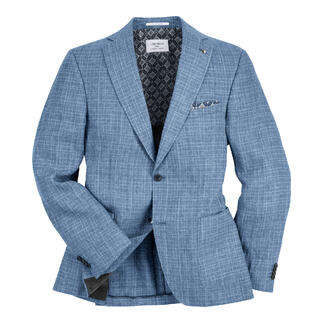 Blaues Crinkle-Leinen-Sakko mit hochwertigem Muster.