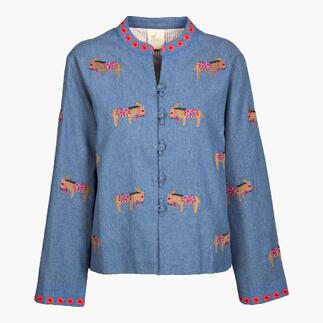 Jeansjacke mit Stickerei in Blau mit nostalgischem Design.