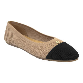Sand-schwarze Ballerina-Schuhe aus Mesh mit runder Kappe.