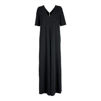 Schwarzer Jersey-Jumpsuit mit kurzer Ärmel und langem Schnitt