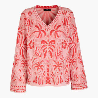 Rosa Jacquard-Pullover mit floralem Design und lockerer Passform