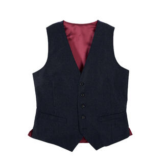 Dunkelblaue Tweed-Weste mit Knöpfen auf weißem Hintergrund