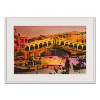 Helle Jetzig – Rialtobrücke P1 Helle Jetzigs Venedig: Einzigartige Technik aus Malerei, Siebdruck und Schwarz-Weiß-Fotografie. Erste Papier-Edition, die nachträglich mit einem Siebdruck versehen wurde. 40 Exemplare. Maße: 80 x 53 cm