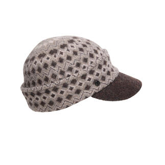 Jacquard-Ohrenwärmer-Kappe seitliche Ansicht.