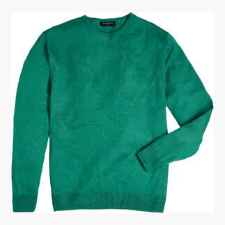 Junghans 1954 Seiden-Pullover in leuchtendem Grün, Frontansicht.