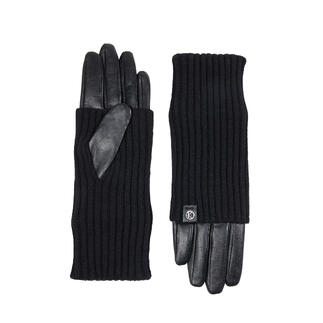 Schwarze Stulpen-Handschuhe mit Lederteilen