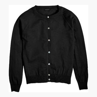 Schwarzer JH1954 Edel-Kurzcardigan mit runden Knöpfen.