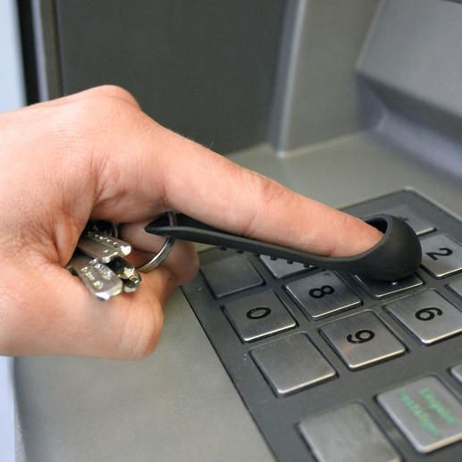 Einfach über den Zeigefinger stülpen: Schon verhindert SafetyTouch® direkten Kontakt zu Oberflächen. Einfach über den Zeigefinger stülpen: Schon verhindert SafetyTouch® direkten Kontakt zu Oberflächen.