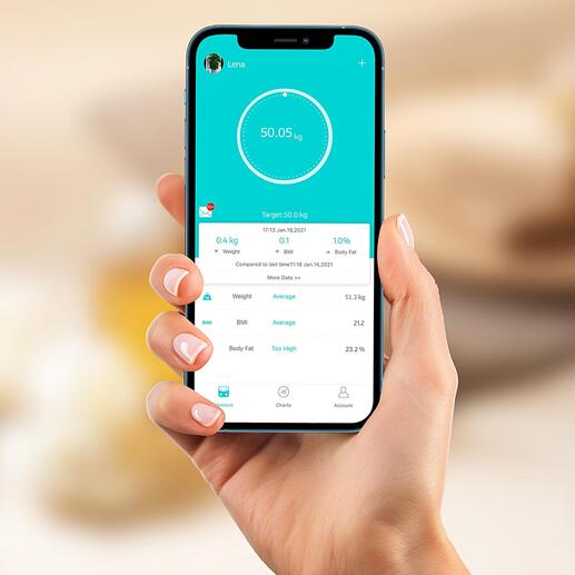 Ihre Messdaten werden automatisch in der Fitdays®-App* auf Ihrem Smartphone angezeigt. Ihre Messdaten werden automatisch in der Fitdays®-App* auf Ihrem Smartphone angezeigt.