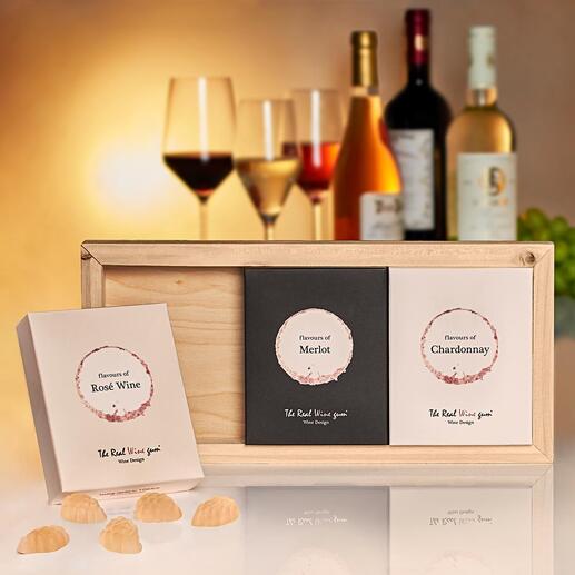The Real Wine Gum® Trio Lifestyle-Neuheit und Luxusgenuss für Weinliebhaber. Köstlich und einzigartig aromatisch.