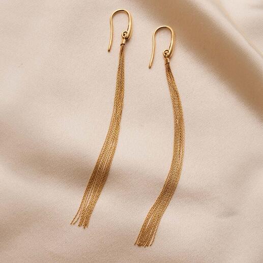 Das kostbare Ohrhänger-Paar aus 750er-Gold ist eine echte Stil-Ikone klassischer Wasserfall-Designs.