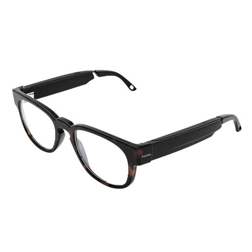 Schwarze Audio-Blaulichtfilter-Brille auf weißem Hintergrund.