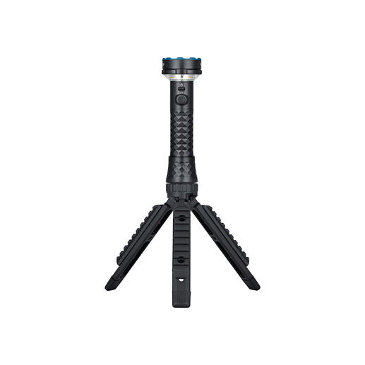 Schwarzes Dreibein-Stativ mit Taschenlampe