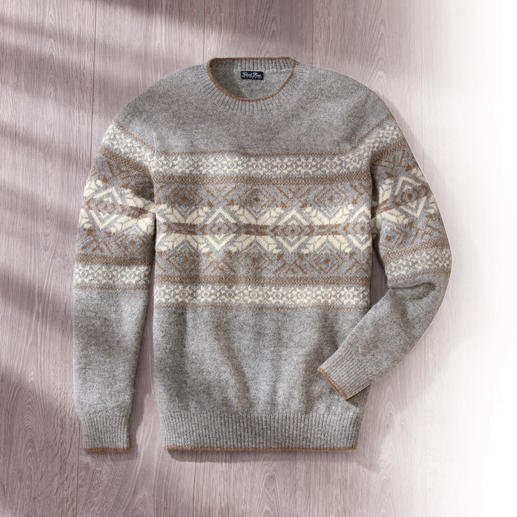 Der Norweger-Pullover aus kostbarem Baby-Alpaka. Eine Rarität. Flaumweich, leicht, indoor- und Sakko-tauglich.