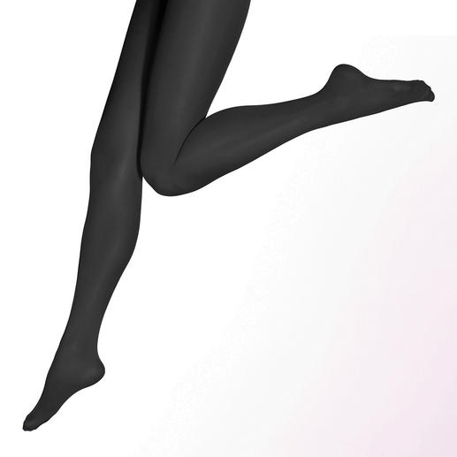 Schwarze Strumpfhose mit Bein in Bewegung, auf hellem Hintergrund