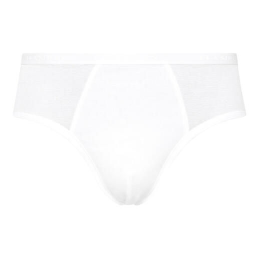 Weißer Hanro Slip ohne Eingriff, schlicht und klassisch.