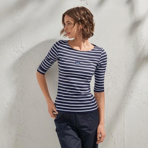 Gestreiftes Oberteil in Navy mit weißen Streifen und langem Arm.
